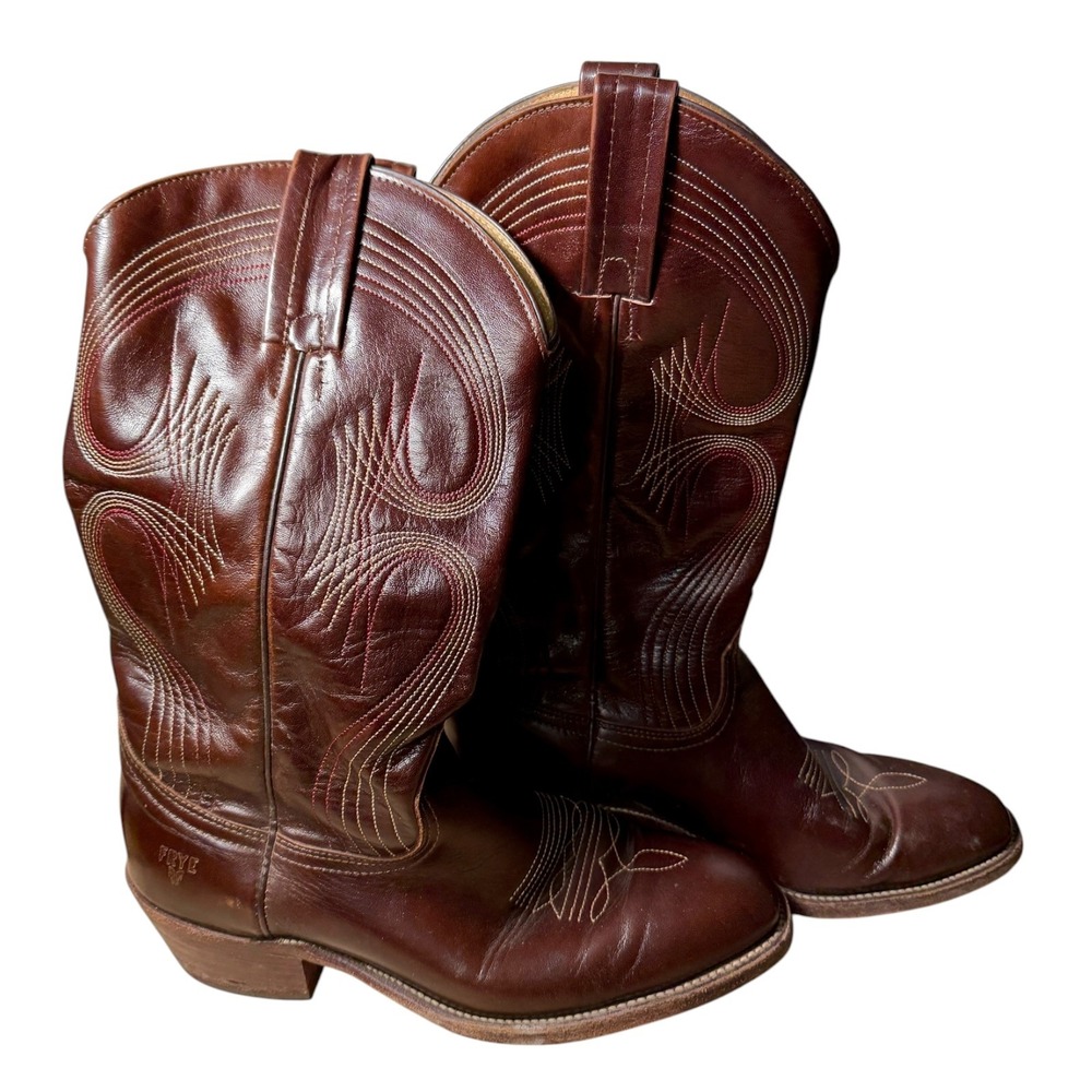 Vintage Frye 3899 Stitched Western Cowboy Boots USA Cordovan Brown 8 Men's